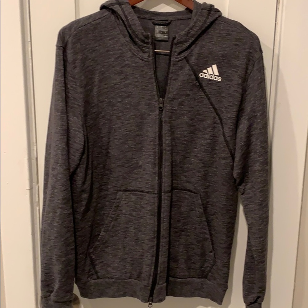 Adidas grey zip up long sleeve with hood